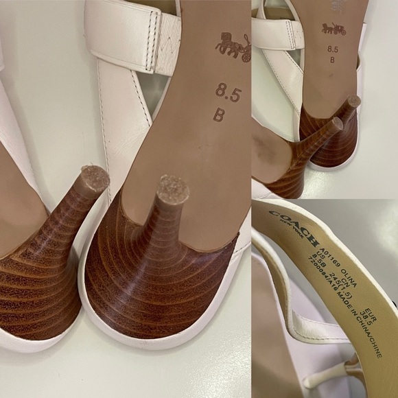 Coach Turnlock Leather Olina Matte White Thong Heel Dress Sandals Women’s 8.5 - Picture 14 of 15